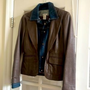 Denim and leather jacket with floral lining. Cache. Worn only once.